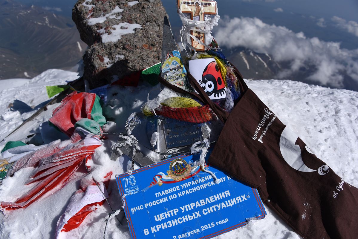 12A Flags, Plaques And Mementos On The Mount Elbrus West Main Peak Summit 5642m